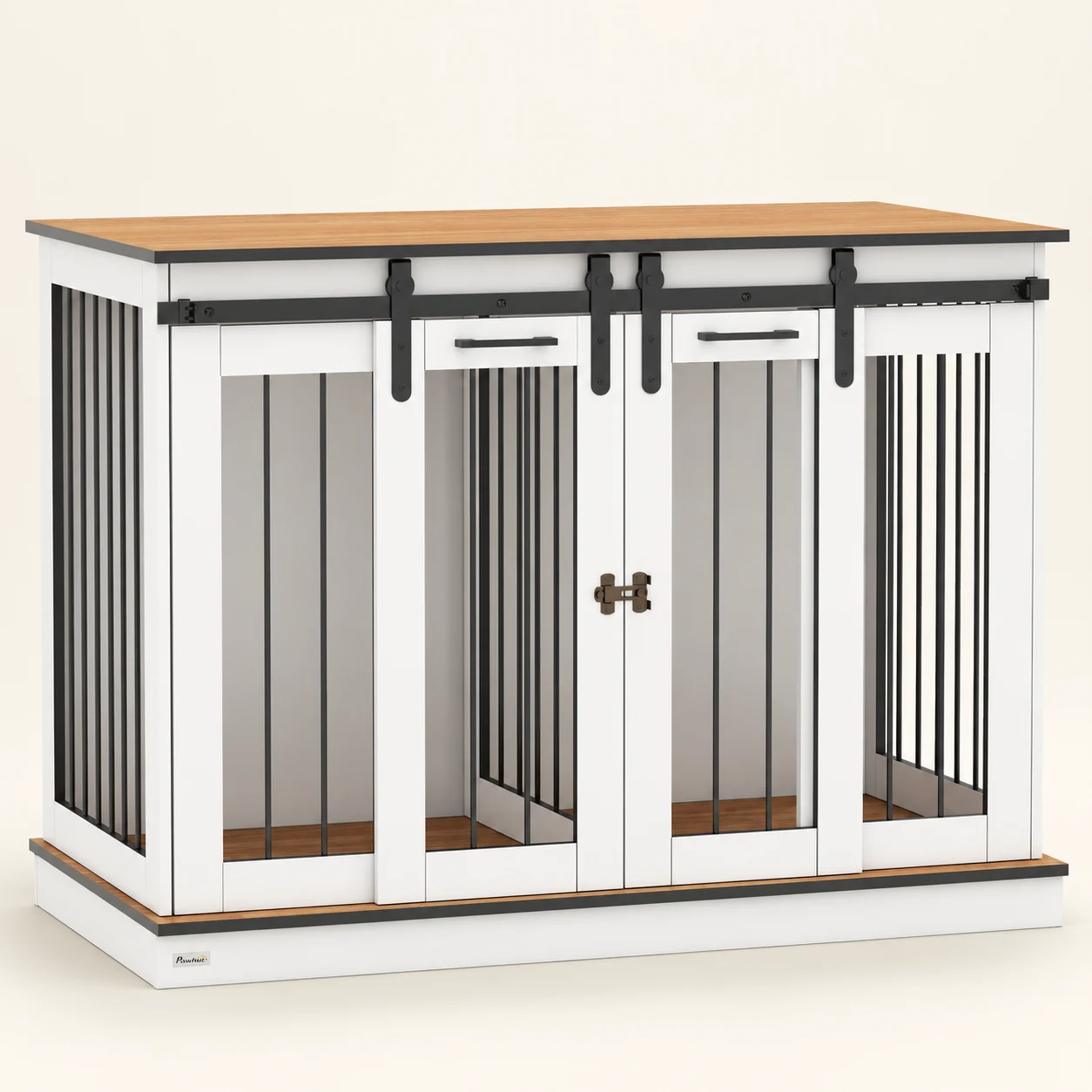 PawHut Double dog crate · White & oak